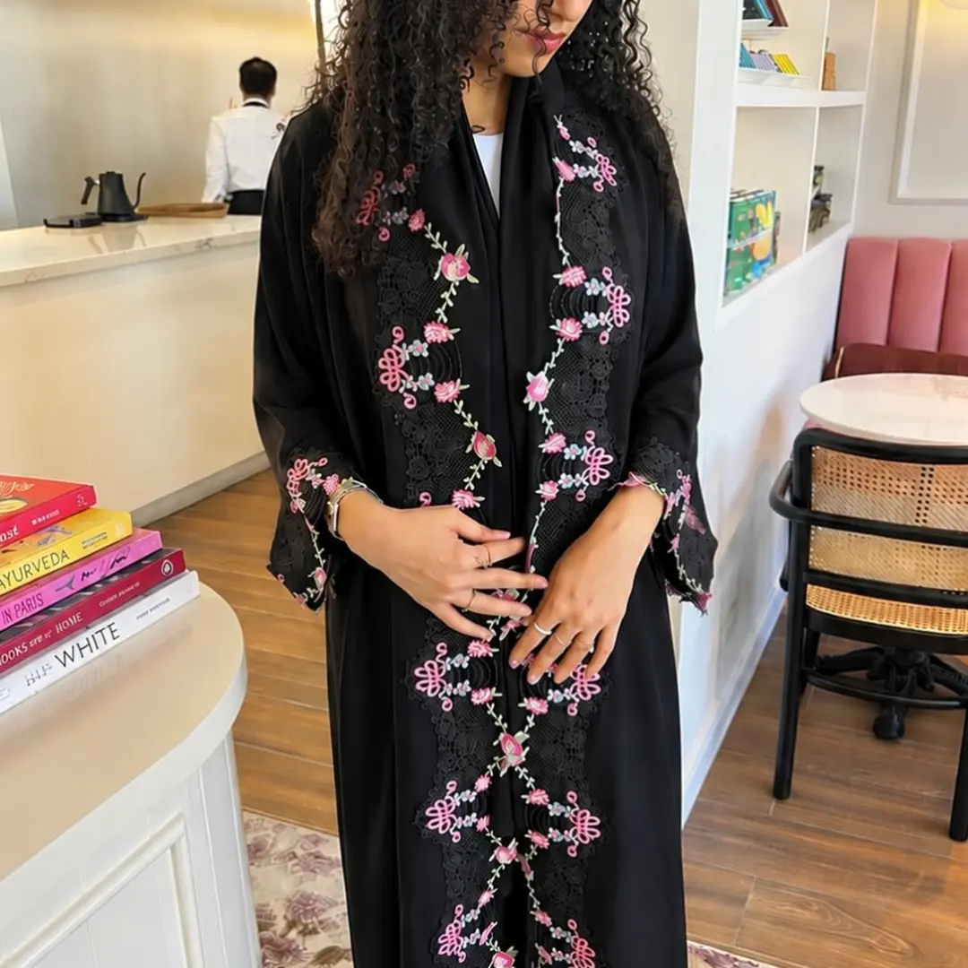 Pink bow lace Abaya